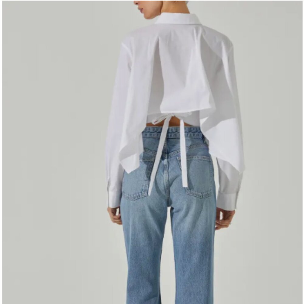 Astr The Label Tie Back Crop Button Up Shirt - image 3